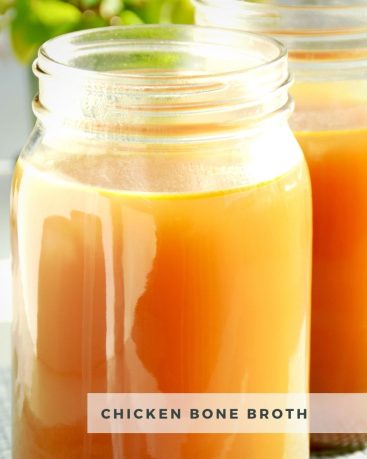 Chicken bone broth in glass jar